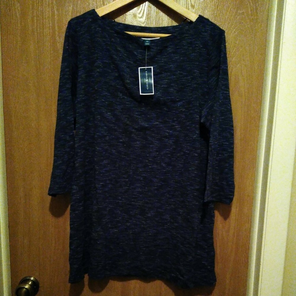 Intrepid Blue Karen Scott Womens Plus Space Dye 3/4 Sleeve Navy Size 0X New